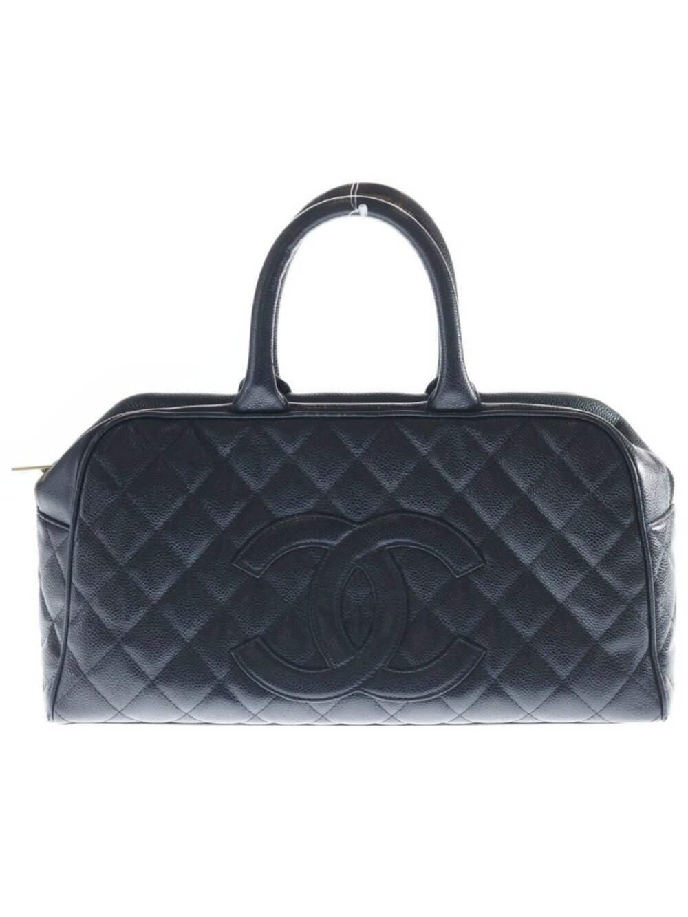 Chanel Quilted CC Logo Mini Boston Bag Black Caviar Leather Gold